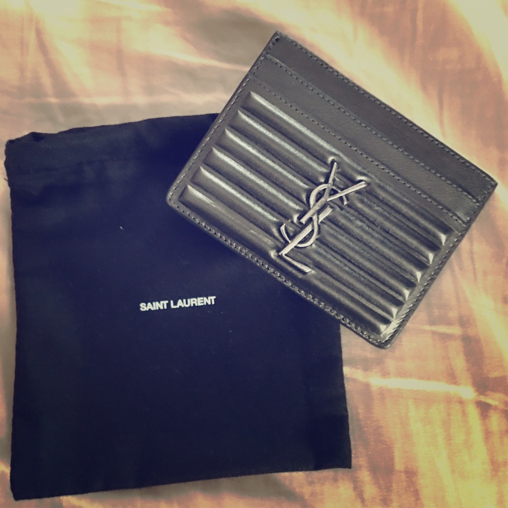 YSL opium card holder in charcoal metallic